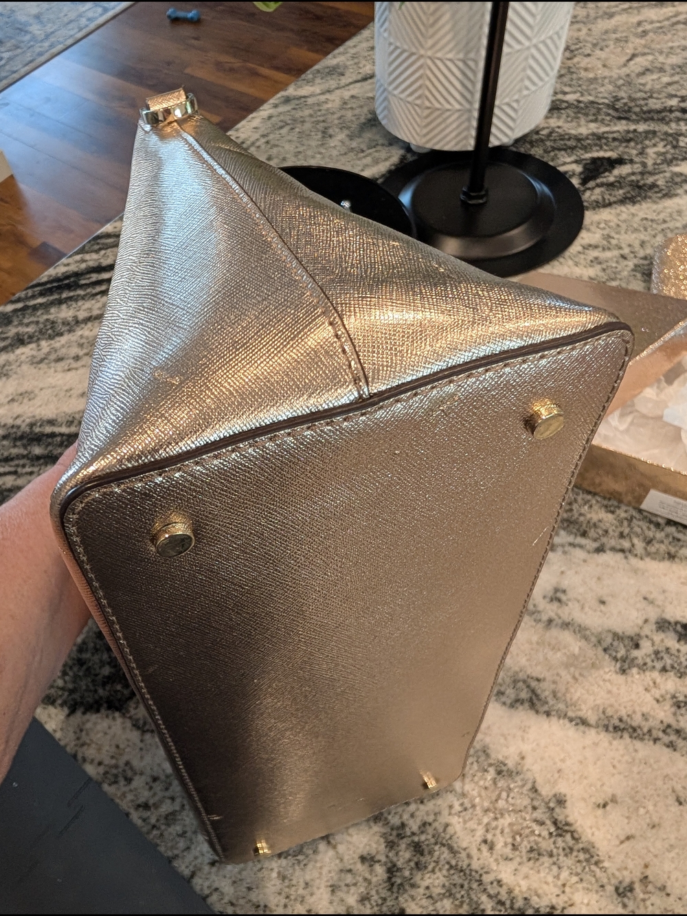 Kate Spade Metallic Gold Dome Satchel w/Gold Glitter Polkadot Wallet - Picture 3 of 13